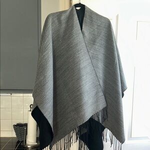 Elegant Gray and black reversible Fringe Shawl/wrap